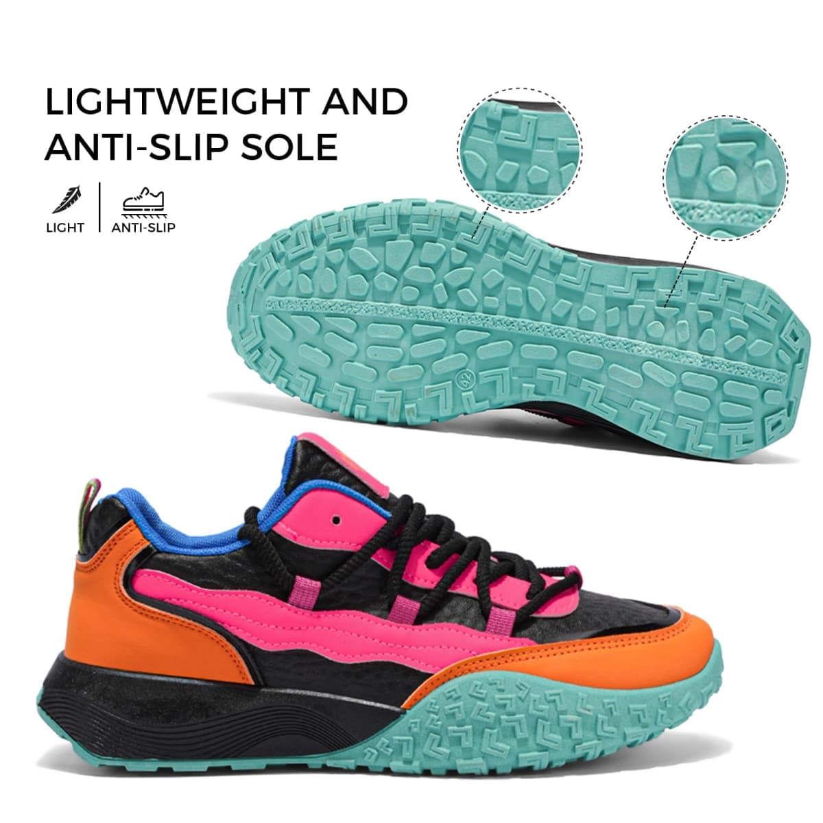 MODME Chunky Sneakers for Women & Men - Fashion Athletic Walking Shoes Unique Color Block Design |Comfortable & Stylish, Black, 10.5 Women/9.5 Men thumbnail 3