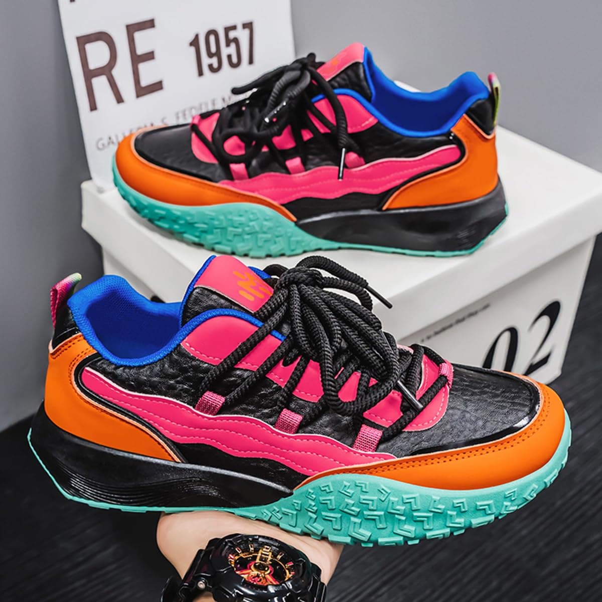 MODME Chunky Sneakers for Women & Men - Fashion Athletic Walking Shoes Unique Color Block Design |Comfortable & Stylish, Black, 10.5 Women/9.5 Men thumbnail 4