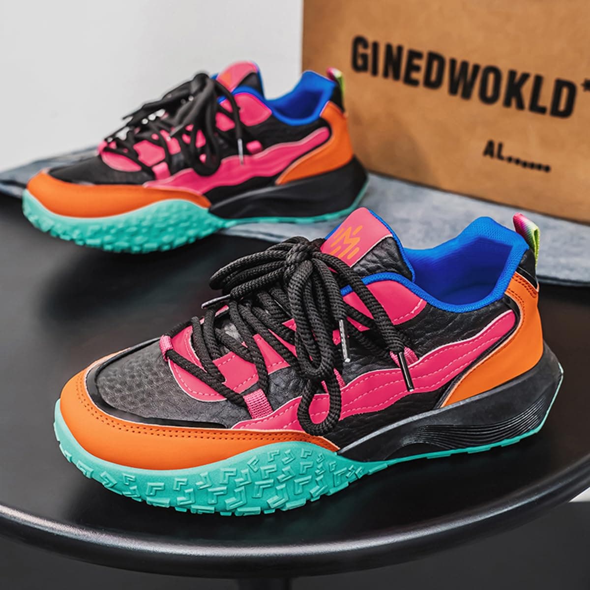 MODME Chunky Sneakers for Women & Men - Fashion Athletic Walking Shoes Unique Color Block Design |Comfortable & Stylish, Black, 10.5 Women/9.5 Men thumbnail 5