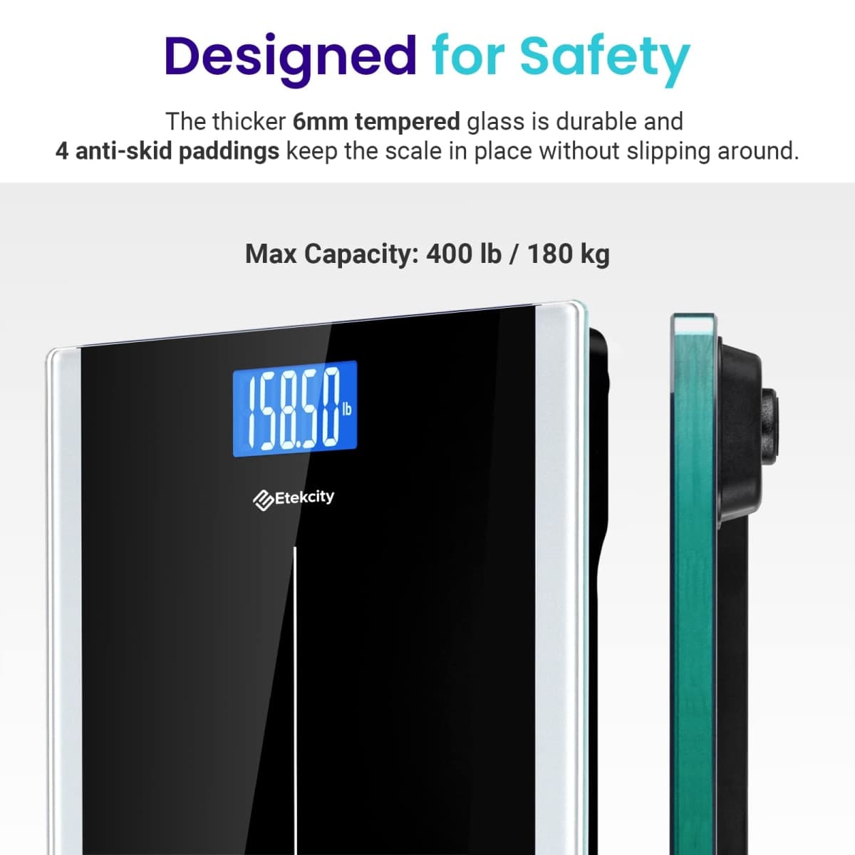 Etekcity Digital Body Weight Bathroom Scale with Step-On Technology, 400 lb, Elegant Black thumbnail 4