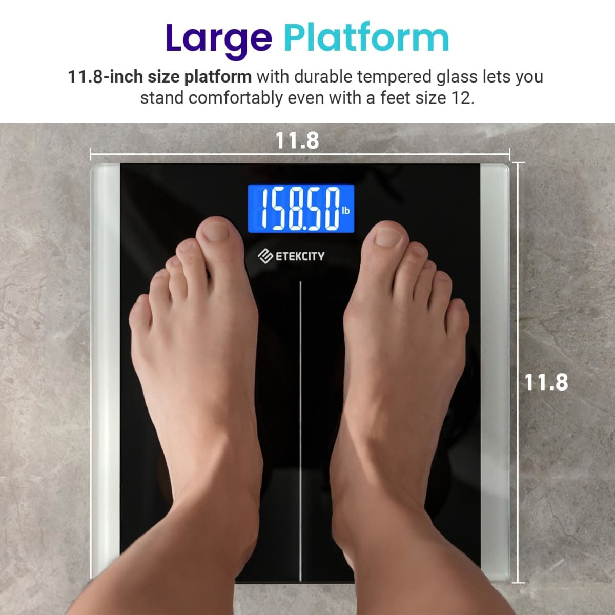 Etekcity Digital Body Weight Bathroom Scale with Step-On Technology, 400 lb, Elegant Black thumbnail 5