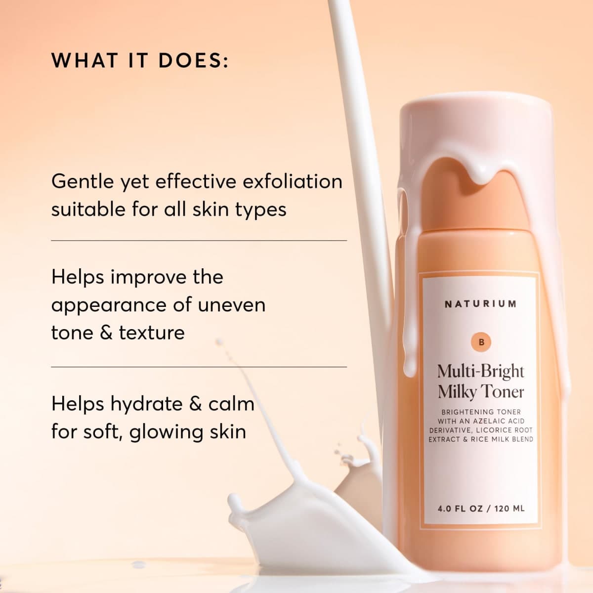 Naturium Multi-Bright Milky Toner, Exfoliating Skincare for Face with Azelaic Acid, 120 mL / 4 fl oz thumbnail 3