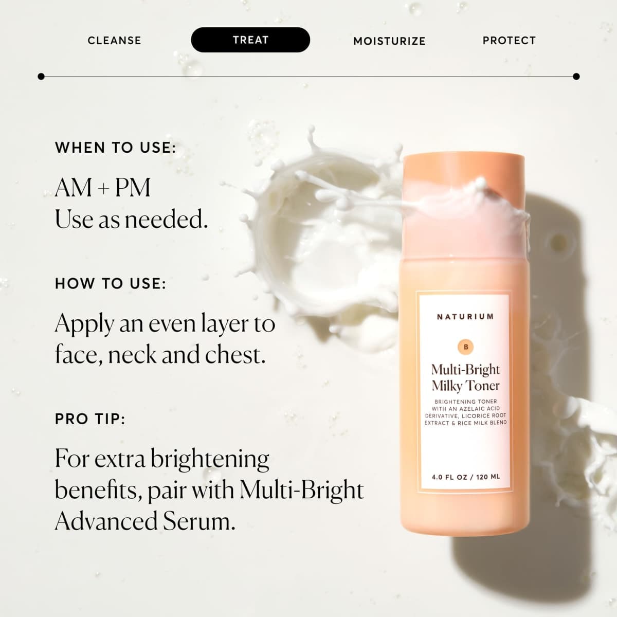 Naturium Multi-Bright Milky Toner, Exfoliating Skincare for Face with Azelaic Acid, 120 mL / 4 fl oz thumbnail 4