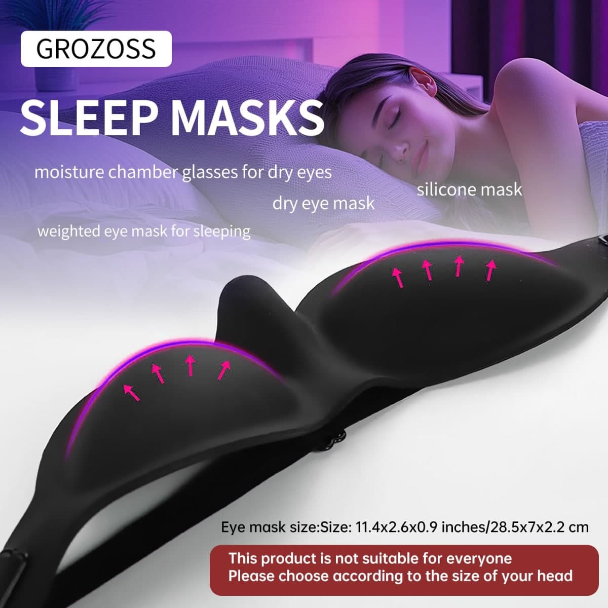 Soft Silicone Sleep Mask for Dry Eyes, Moisture Chamber Reusable Washable Eye Mask, Lightweight & Comfortable for Insomnia, Yoga, Meditation, Naps, Travel and Stress Relief thumbnail 4