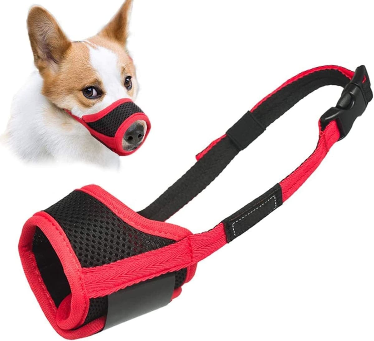 LUCKYPAW Dog Muzzle Anti Biting Barking and Chewing with Comfortable Mesh Soft Fabric and Adjustable Strap, Suitable for Small, Medium and Large Dogs(Red Trim,S) — image 1