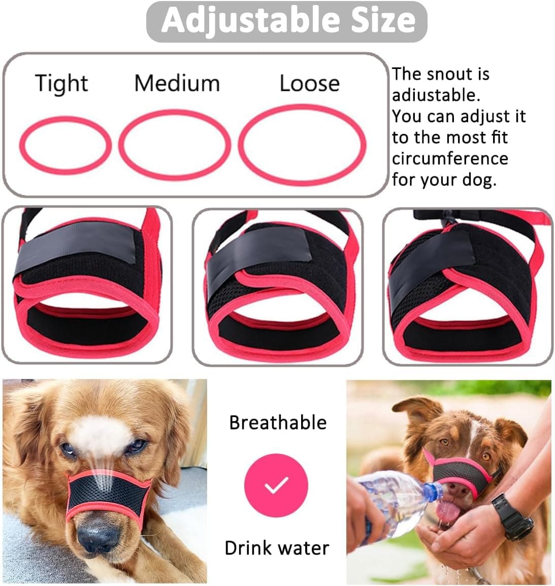 LUCKYPAW Dog Muzzle Anti Biting Barking and Chewing with Comfortable Mesh Soft Fabric and Adjustable Strap, Suitable for Small, Medium and Large Dogs(Red Trim,S) thumbnail 5