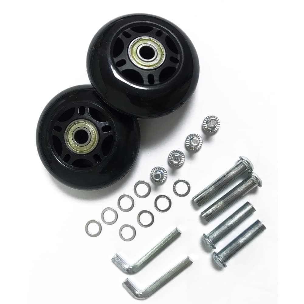 LOTOWELZON 2pcs Luggage Suitcase Replacement Wheels, 80mm Rubber Inline Roller Skate Wheels with 8mm(0.31") ABEC-7 608ZZ Bearings Repair Kits (Black, OD80xW24mm/3.15" x0.94)