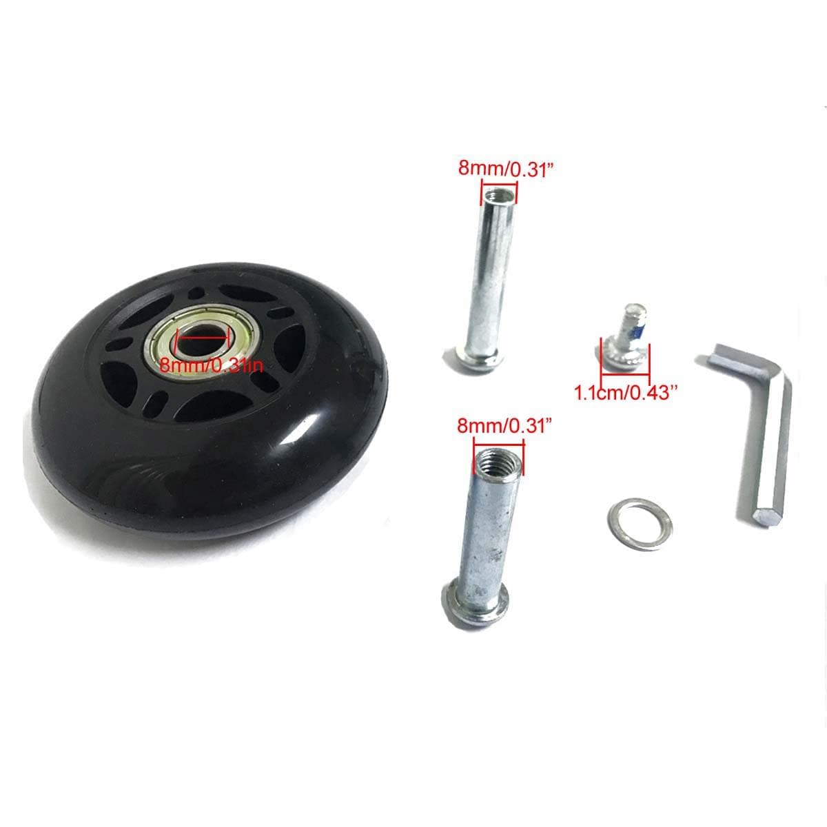 LOTOWELZON 2pcs Luggage Suitcase Replacement Wheels, 80mm Rubber Inline Roller Skate Wheels with 8mm(0.31") ABEC-7 608ZZ Bearings Repair Kits (Black, OD80xW24mm/3.15" x0.94) thumbnail 3