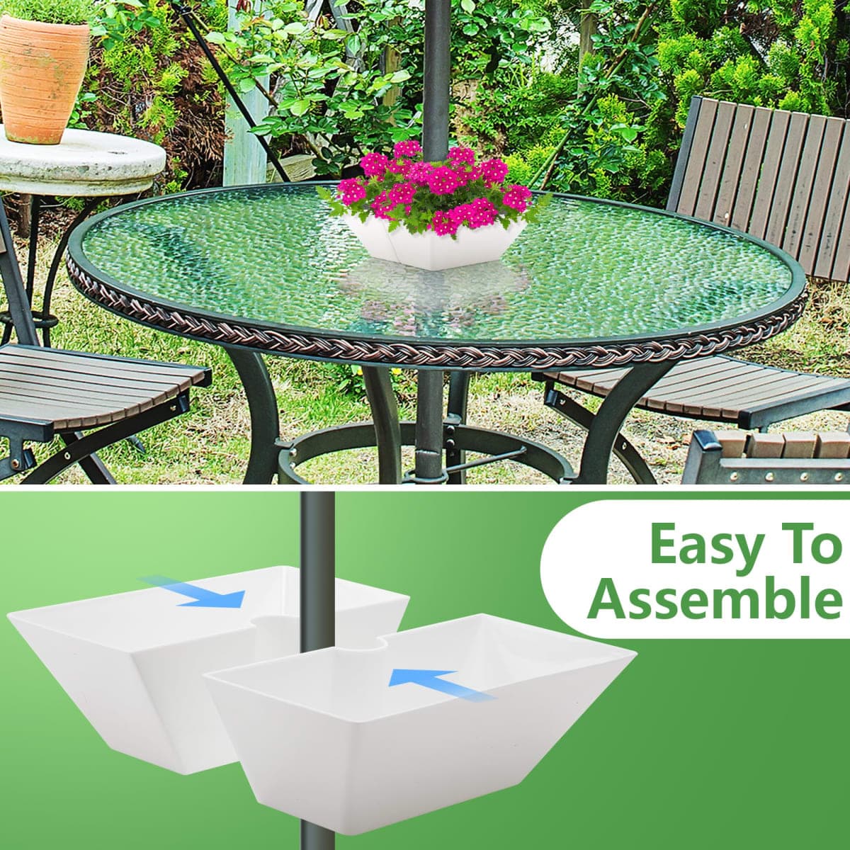 EBaokuup Umbrella Planter-Patio Table Flower Pot with Umbrella Hole-White Square Planter Pots for Indoor Outdoor Patio Table Garden Home Plants thumbnail 4