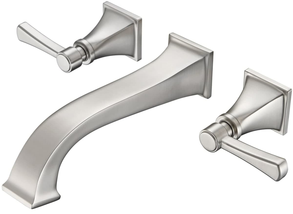 Wall Mount Tub Faucet,Brushed Nickel High-Flow 2-Handle Tub Filler,10-Inch Square Spout with Engineered Curves, Solid Brass, Rough-in Valve Included,KOTTISAARI