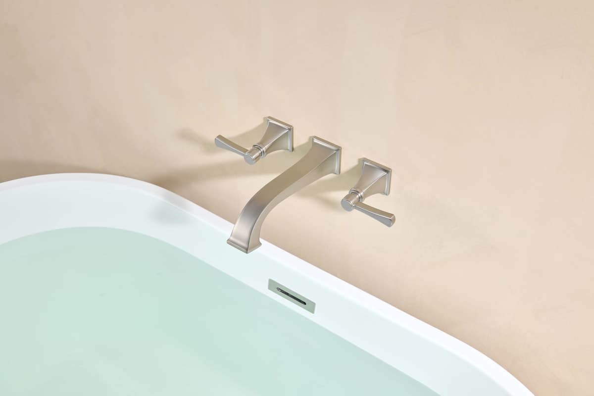 Wall Mount Tub Faucet,Brushed Nickel High-Flow 2-Handle Tub Filler,10-Inch Square Spout with Engineered Curves, Solid Brass, Rough-in Valve Included,KOTTISAARI thumbnail 2