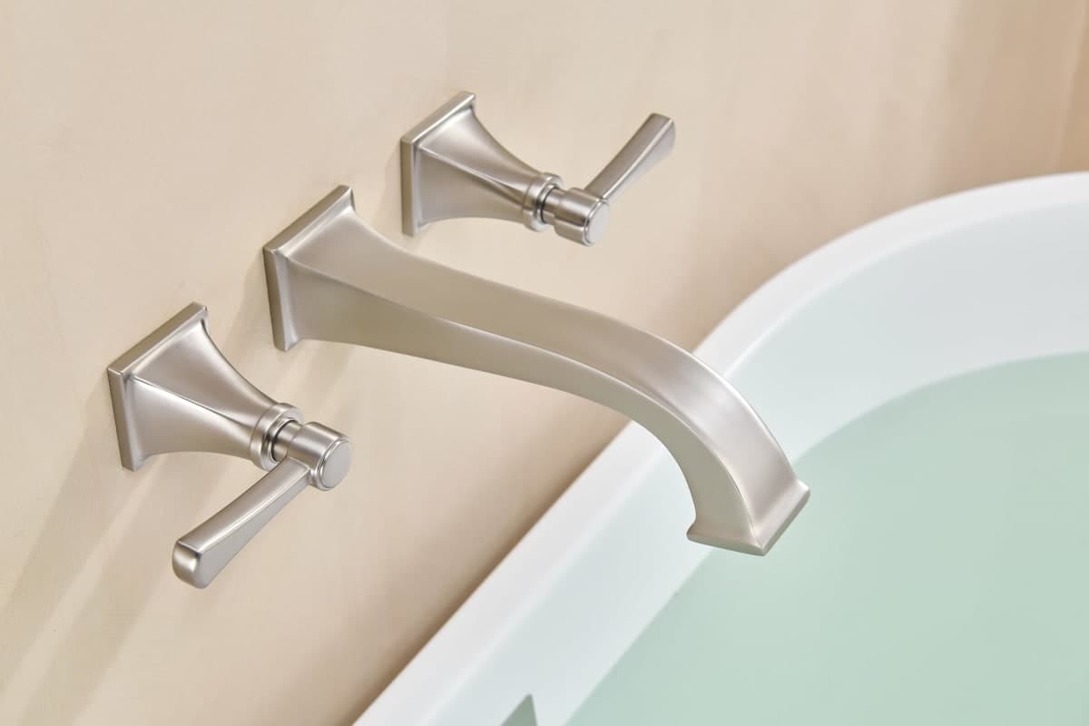 Wall Mount Tub Faucet,Brushed Nickel High-Flow 2-Handle Tub Filler,10-Inch Square Spout with Engineered Curves, Solid Brass, Rough-in Valve Included,KOTTISAARI thumbnail 3