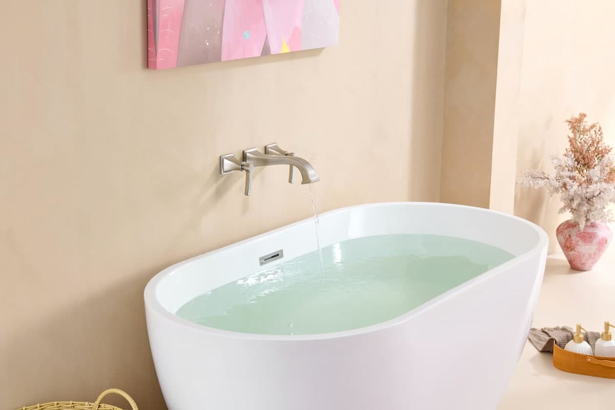 Wall Mount Tub Faucet,Brushed Nickel High-Flow 2-Handle Tub Filler,10-Inch Square Spout with Engineered Curves, Solid Brass, Rough-in Valve Included,KOTTISAARI thumbnail 4