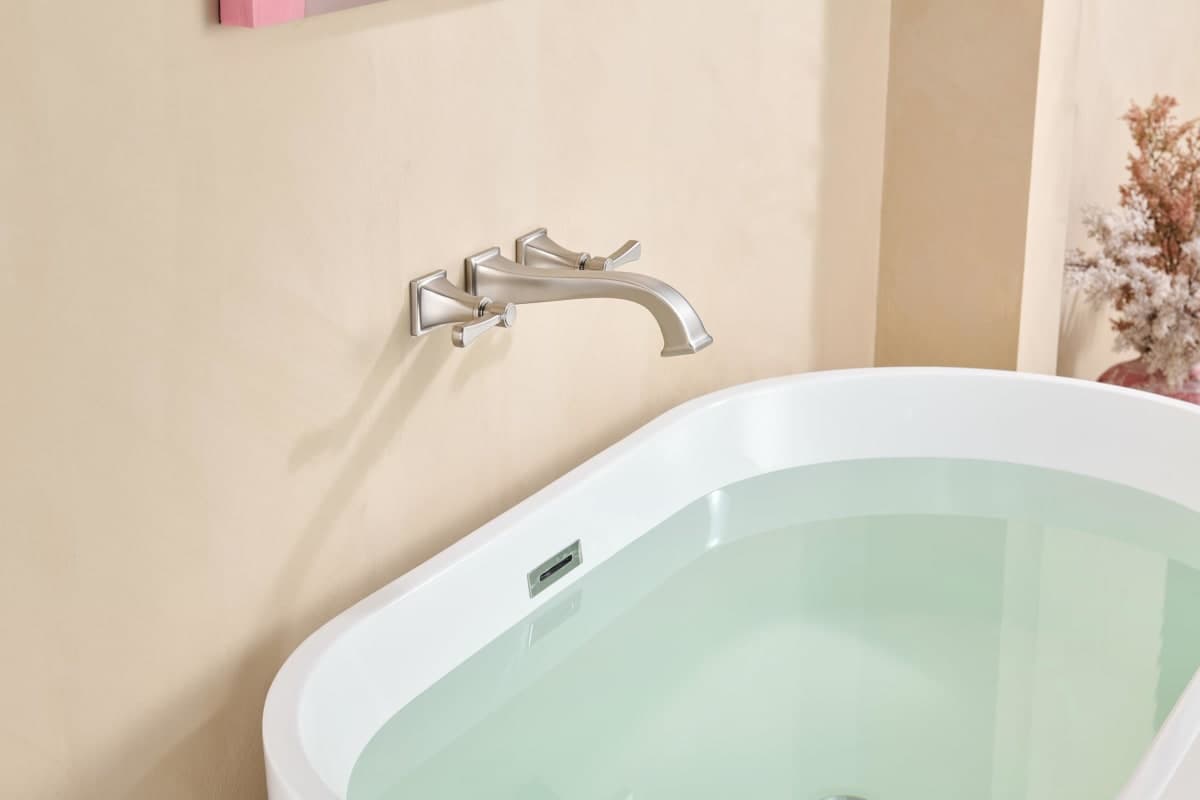 Wall Mount Tub Faucet,Brushed Nickel High-Flow 2-Handle Tub Filler,10-Inch Square Spout with Engineered Curves, Solid Brass, Rough-in Valve Included,KOTTISAARI thumbnail 5