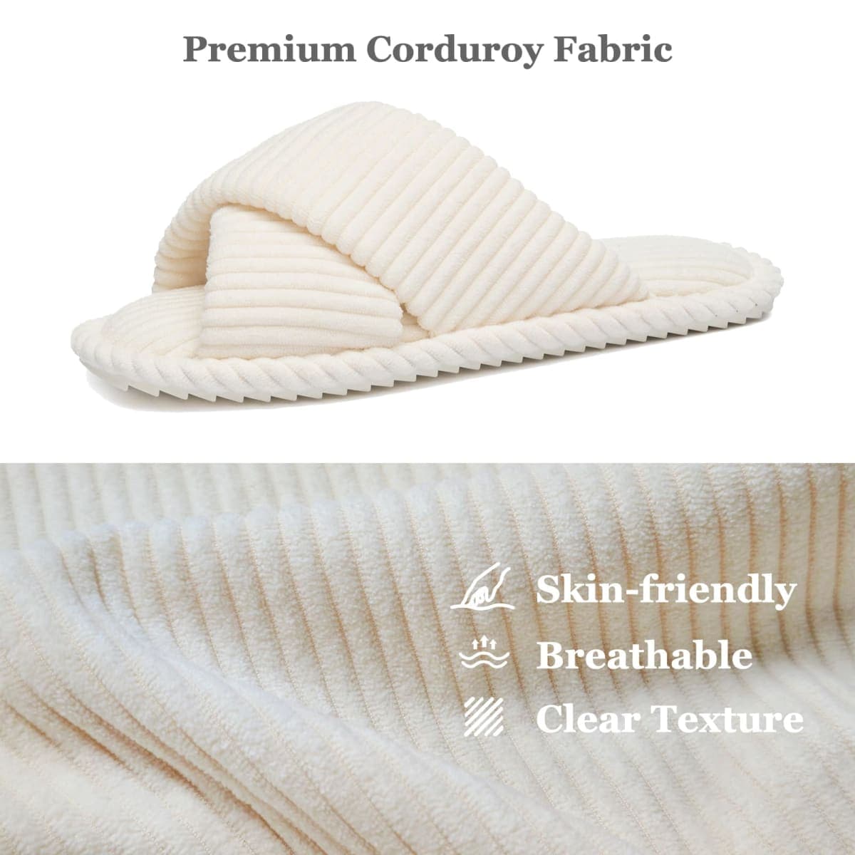 GOEWY House Slippers for Women Open Toe Fuzzy Women's Slippers Indoor Outdoor Cross Band with Corduroy Memory Foam Warm Gifts for Women Anti-Skid Size Beige 9 10 thumbnail 4