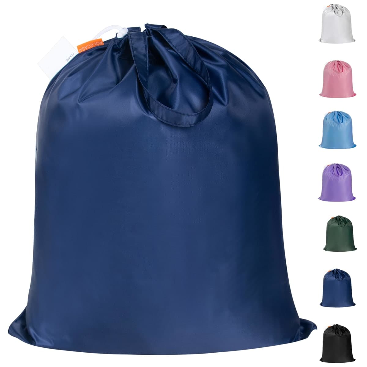 Polecasa Small Heavy Duty Laundry Bag with drawstring closure and Reinforced Handles, Easy to Carry Dirty Clothes Drawstring Bag for Travel, Camp 21”x24”, Navy Blue