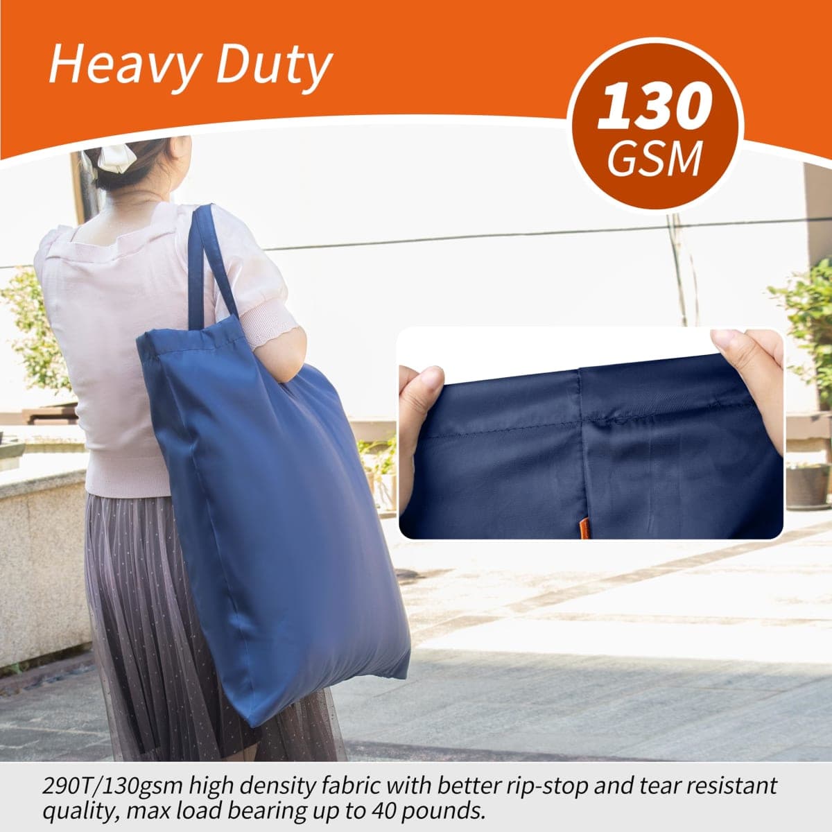 Polecasa Small Heavy Duty Laundry Bag with drawstring closure and Reinforced Handles, Easy to Carry Dirty Clothes Drawstring Bag for Travel, Camp 21”x24”, Navy Blue thumbnail 2