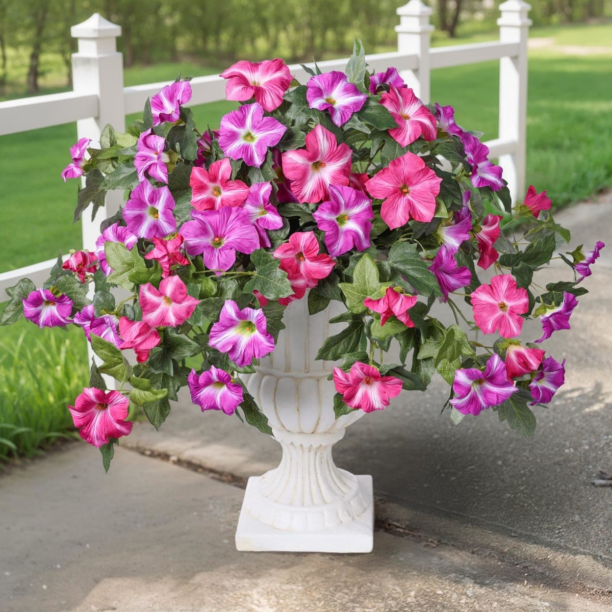 HyeFlora Artificial Flowers for Outdoors 2PCS Spring Faux Morning Glory Look Real Silk Flowers for Outside Planter UV Resistant Fake Flowers for Home Garden Balcony Yard Porch Deco (Yellow) thumbnail 3