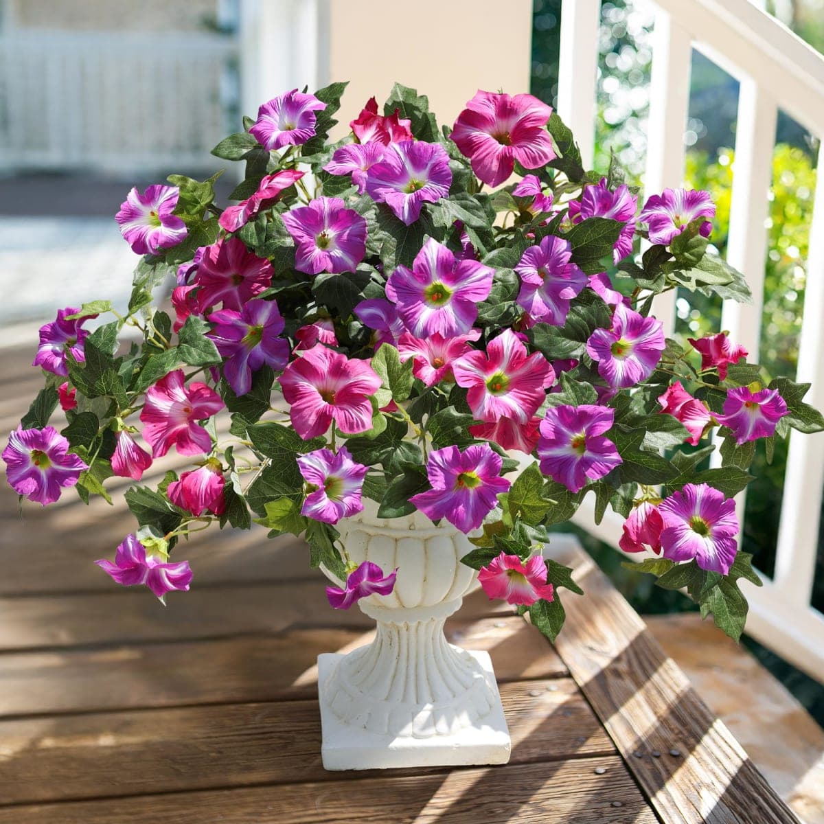 HyeFlora Artificial Flowers for Outdoors 2PCS Spring Faux Morning Glory Look Real Silk Flowers for Outside Planter UV Resistant Fake Flowers for Home Garden Balcony Yard Porch Deco (Yellow) thumbnail 5