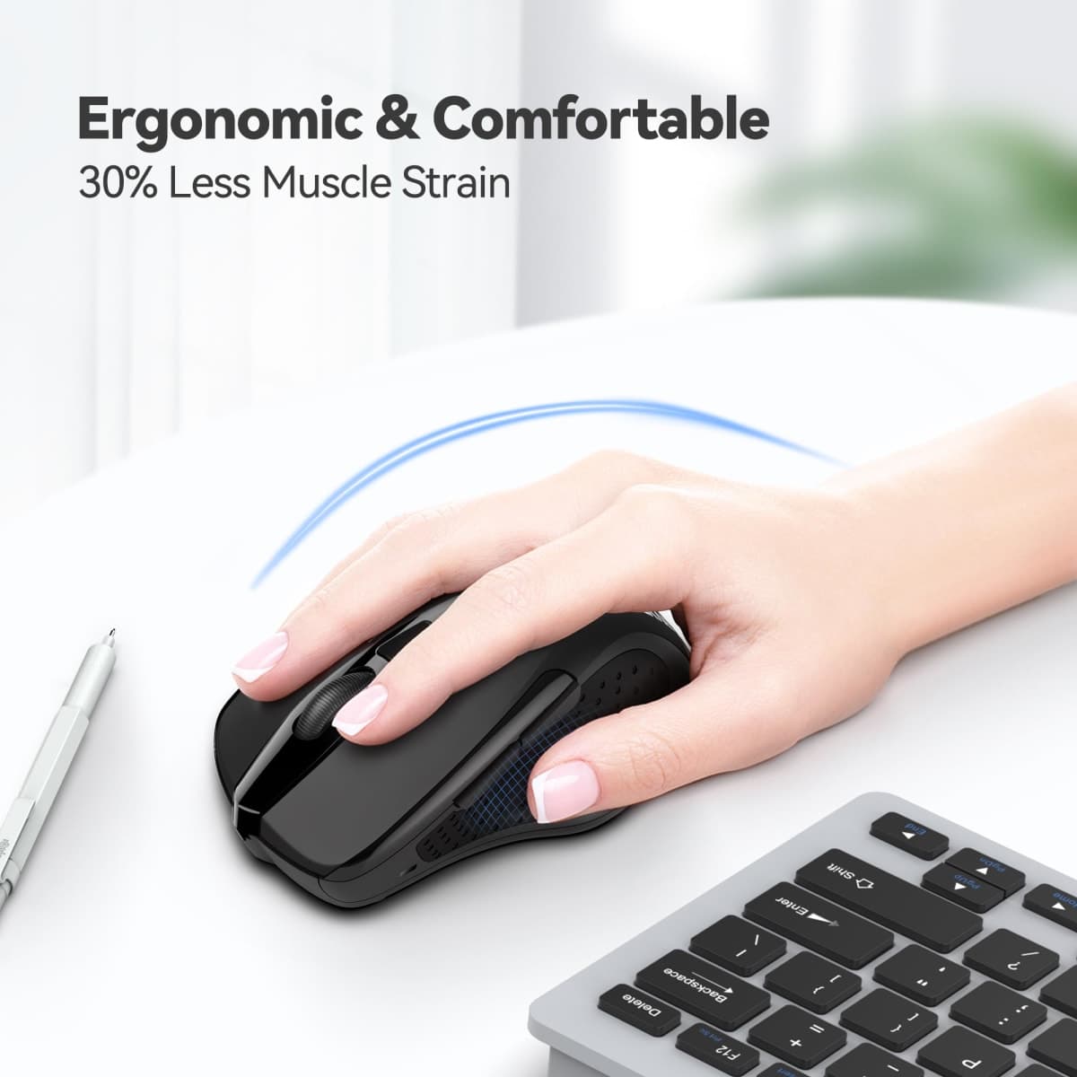 TECKNET Bluetooth Wireless Mouse(BT5.2/3.0 & 2.4G), Silent Click Computer Mouse, 5-Level Adjustable DPI, Ergonomic Portable Computer Mouse for Laptop, PC, Mac, Chromebook – Dark Black thumbnail 4