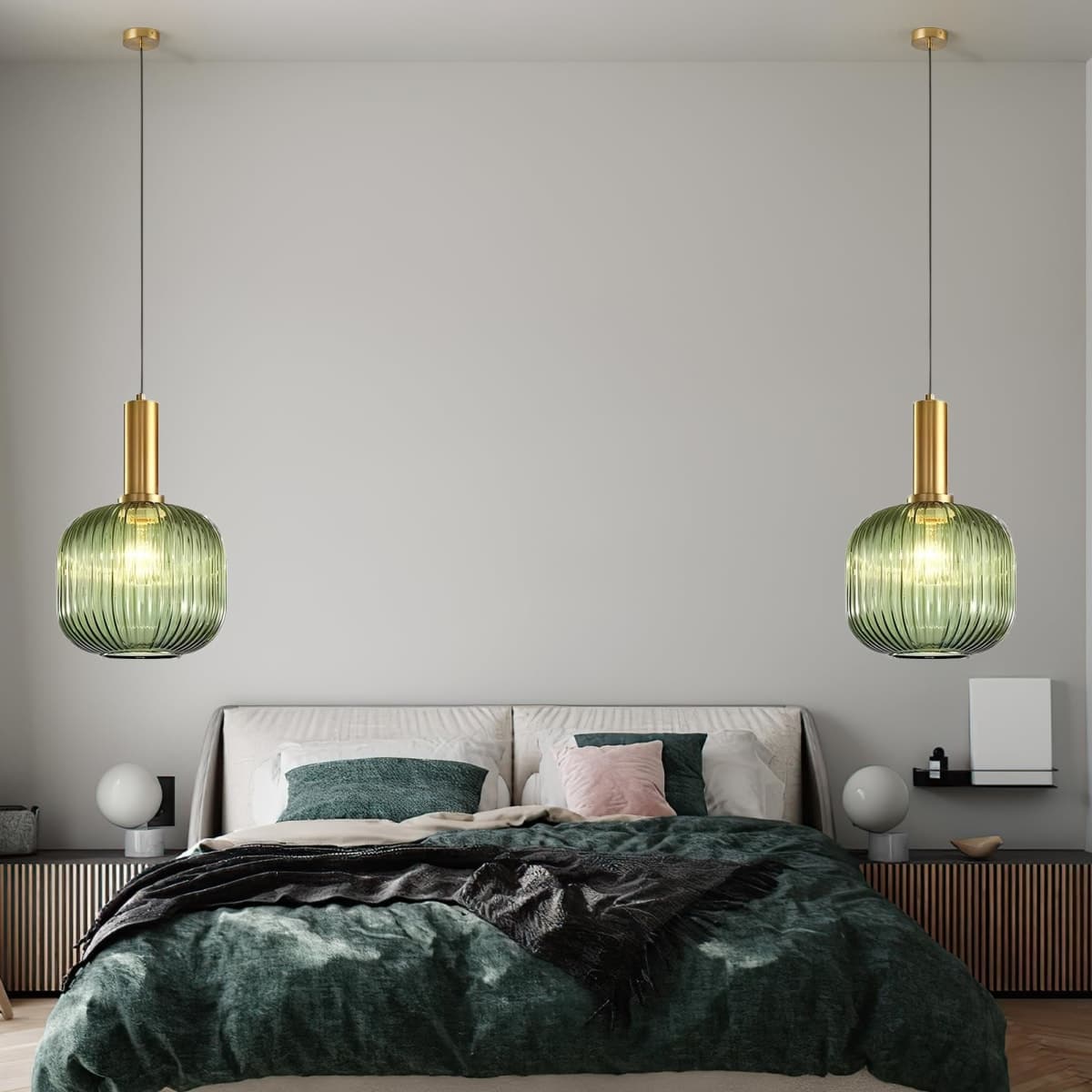 Battery Operated Pendant Light,Glass Battery Ceiling Light Fixtures with Wireless Remote Dimmable,10 Colors Modes Rechargeable Chandelier for Kitchen,Dining Room,Living Room,Bedroom(Green) thumbnail 3