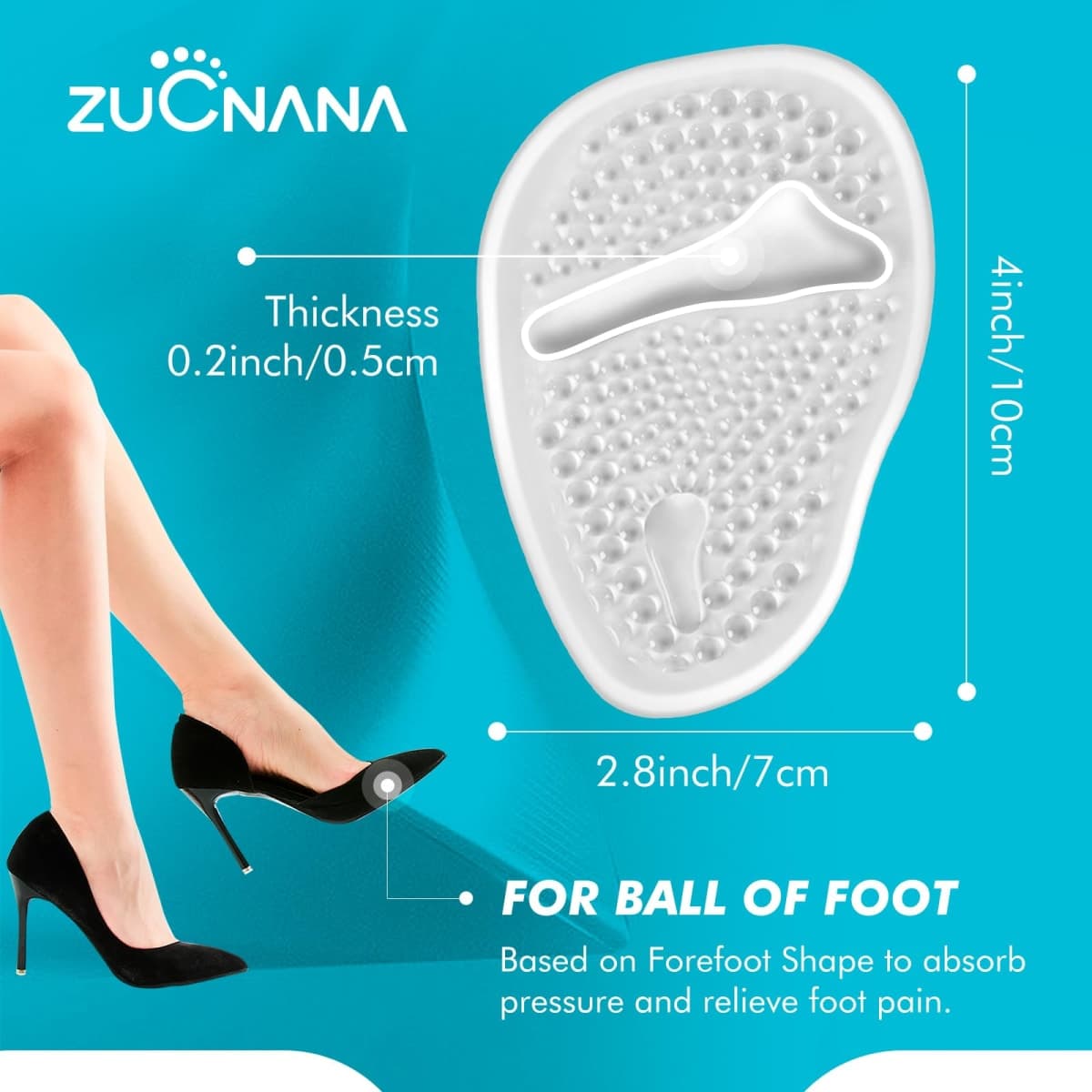 ZUCNANA Ball of Foot Cushions (2 Pairs Gel Shoe Inserts), Heel Inserts for Women, Non Slip Heel Pads, Heel Cushions for Women Foot Pain Relief and Comfort, One Size Fits Any (Clear) thumbnail 4