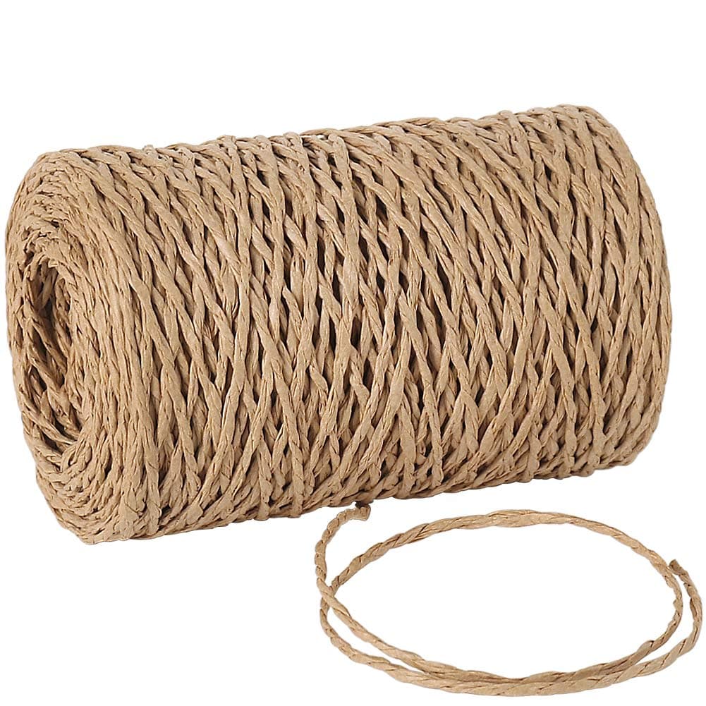 Tenn Well Natural Paper String, 100 Meters 2mm Twisted Craft Raffia Paper Ribbon for Gift Wrapping, Crafting, Packing, Crocheting