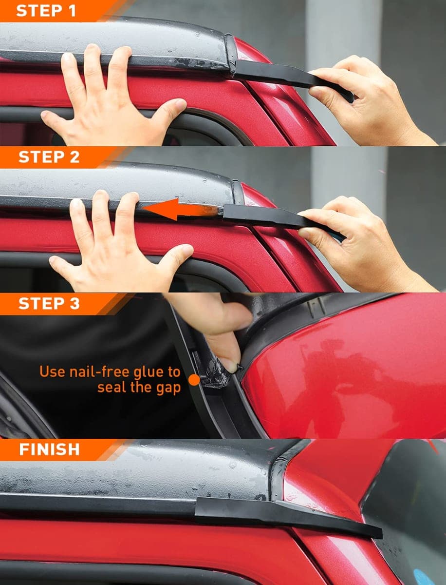Savadicar Upgraded Version Rain Gutter Extensions, Roof Hard-Top ABS Rain Groove Diverter, Rainwater Deflector Compatible with 2007-2018 Jeep Wrangler JK JKU, Exterior Accessories, Black, 2 PCs thumbnail 5