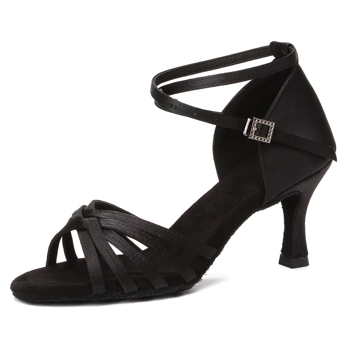 DKZSYIM Women's Satin Latin Dance Shoes Professional Ballroom Salsa Practice Performance Dancing Shoes,213-Black-7,US 8 — image 1