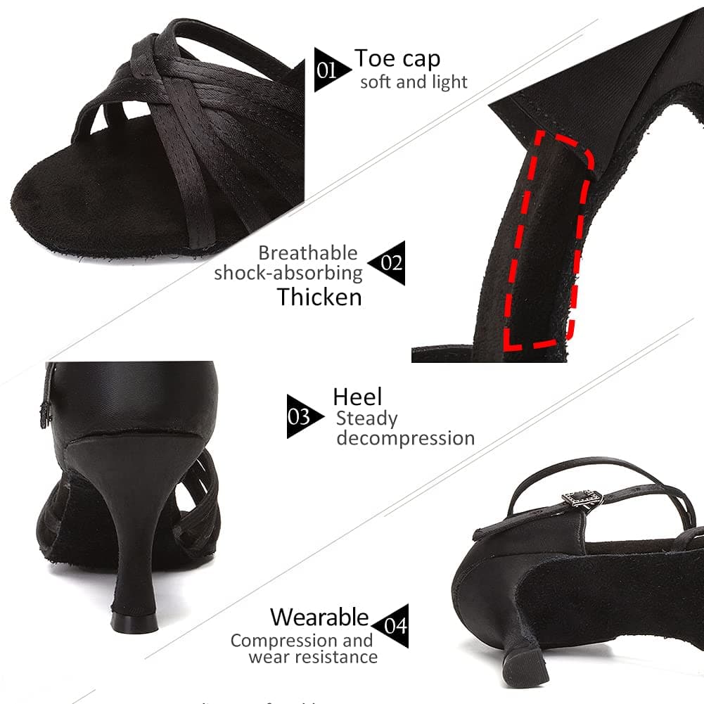 DKZSYIM Women's Satin Latin Dance Shoes Professional Ballroom Salsa Practice Performance Dancing Shoes,213-Black-7,US 8 thumbnail 2