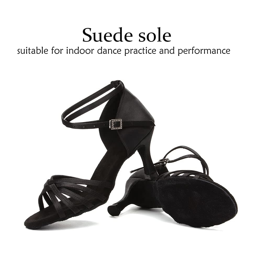 DKZSYIM Women's Satin Latin Dance Shoes Professional Ballroom Salsa Practice Performance Dancing Shoes,213-Black-7,US 8 thumbnail 3