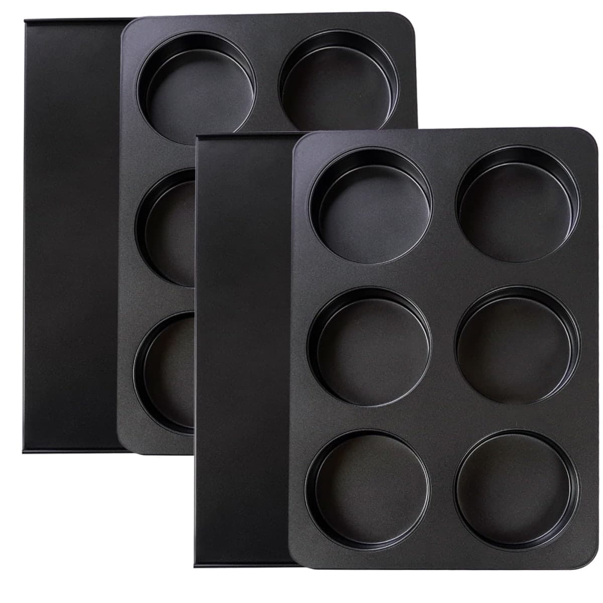 Elesinsoz 2 Pcs Muffin Top Pan with Lid, 3.6 Inch Non-Stick 6 Cup Straight Muffin Pan Cupcake Pan, Hamburger Bun Pan for Baking Egg Sandwich Frittata Cinnamon Roll — image 1