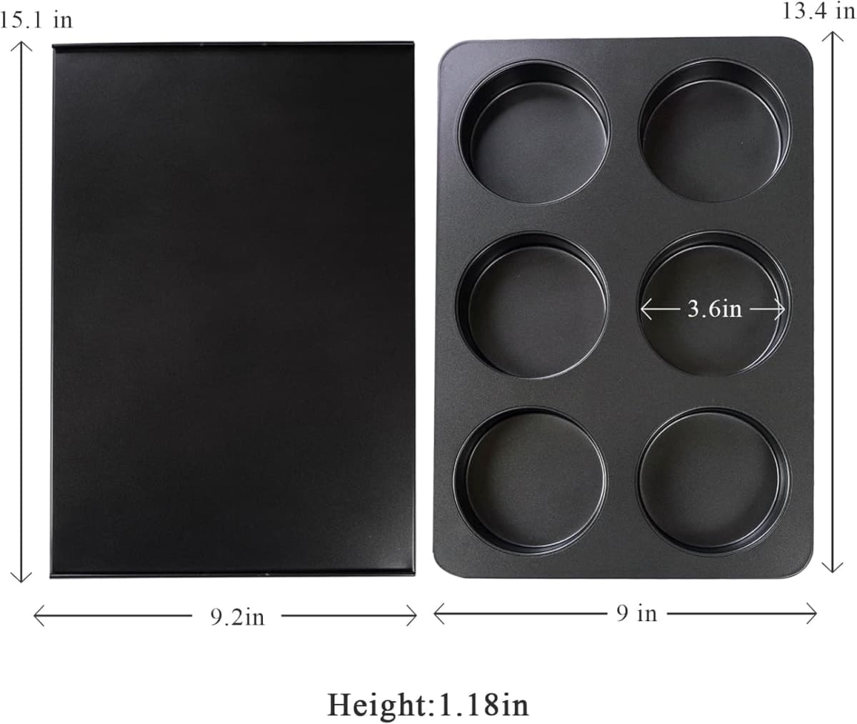 Elesinsoz 2 Pcs Muffin Top Pan with Lid, 3.6 Inch Non-Stick 6 Cup Straight Muffin Pan Cupcake Pan, Hamburger Bun Pan for Baking Egg Sandwich Frittata Cinnamon Roll thumbnail 2