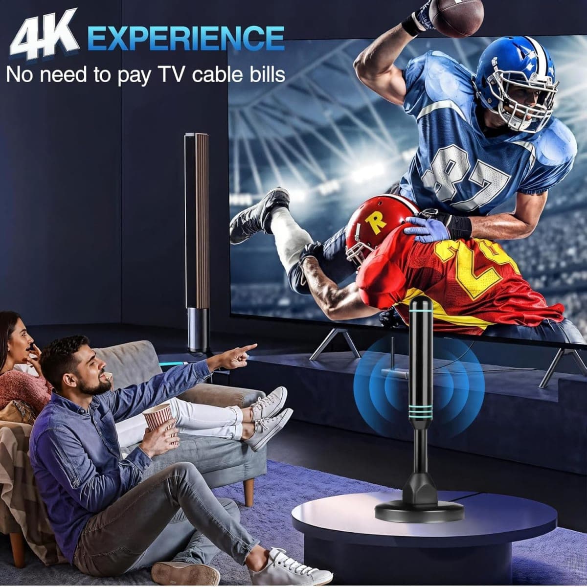 TV Antenna Indoor Antenna for Smart TV for Long Range Reception and All Smart TVs HD Digital Antenna with Amplifier Signal Booster for Local Channels Supports 4K 1080p-16.4ft(Blue) thumbnail 4