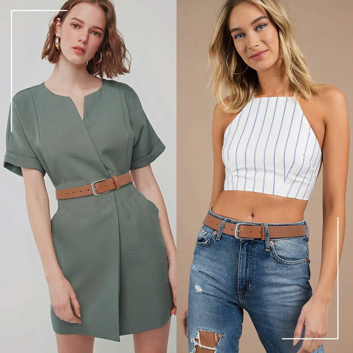 Women Casual Leather Belt for Jeans, Fashion Ladies Waist Dress Belt (Suit Pant Size 32-36 Inches, Coffee) thumbnail 2