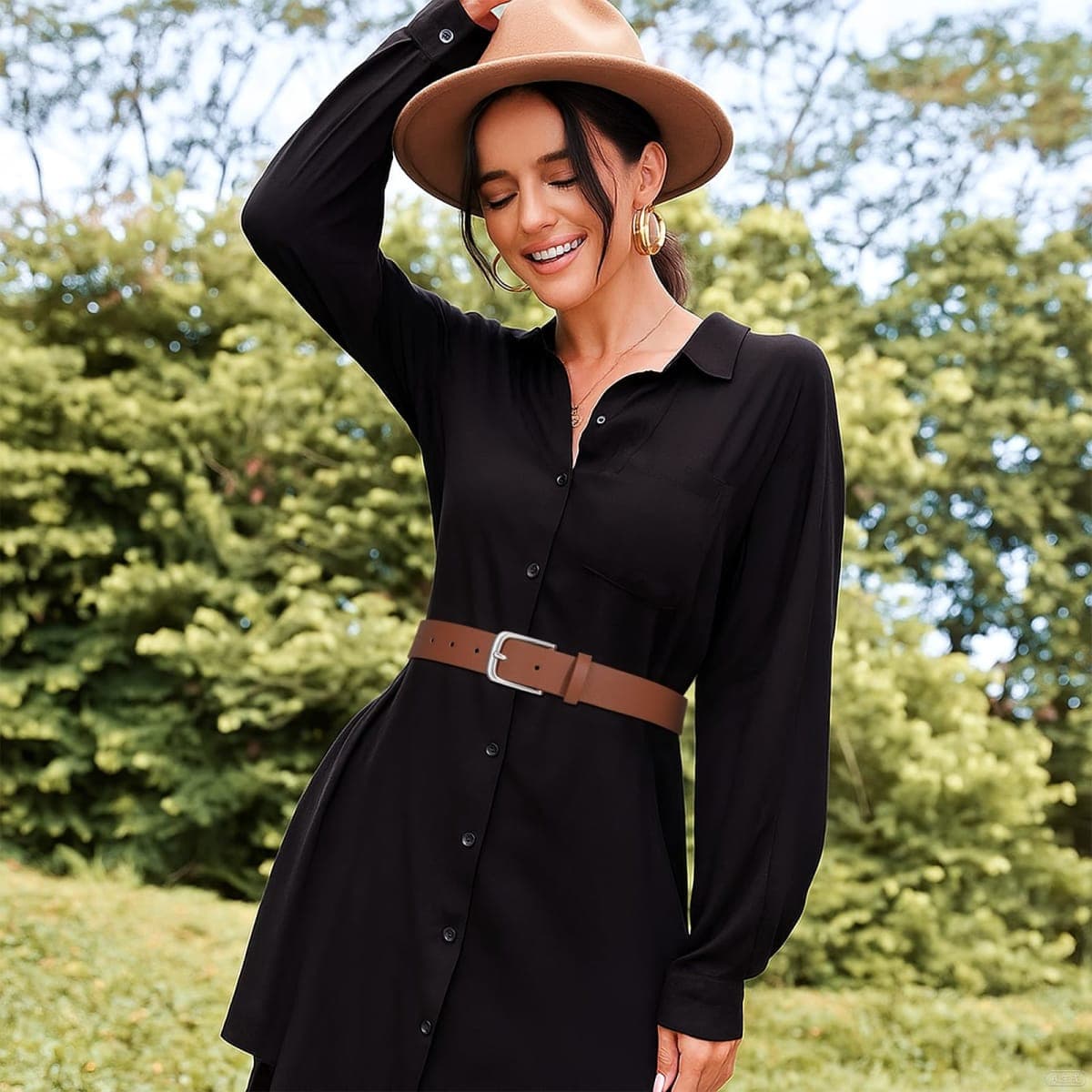 Women Casual Leather Belt for Jeans, Fashion Ladies Waist Dress Belt (Suit Pant Size 32-36 Inches, Coffee) thumbnail 3