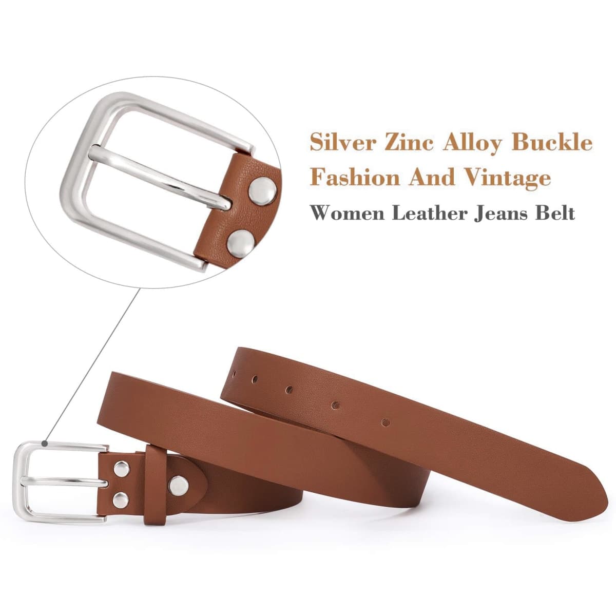 Women Casual Leather Belt for Jeans, Fashion Ladies Waist Dress Belt (Suit Pant Size 32-36 Inches, Coffee) thumbnail 4