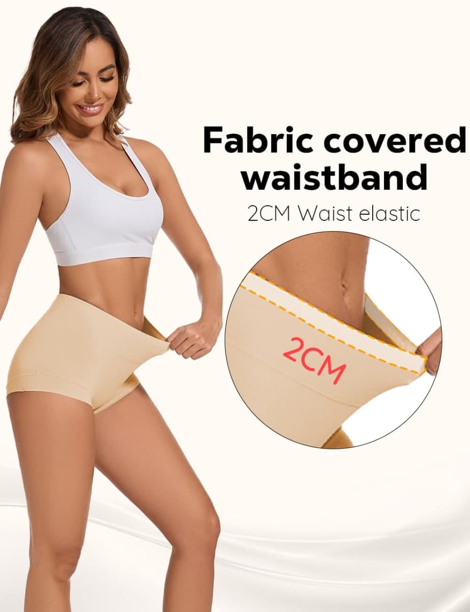 ALLBASE 5 Pack Womens Cotton High Waisted Full Coverage Underwear(Regular & Plus Size), Beige-5pack, XX-Large thumbnail 2