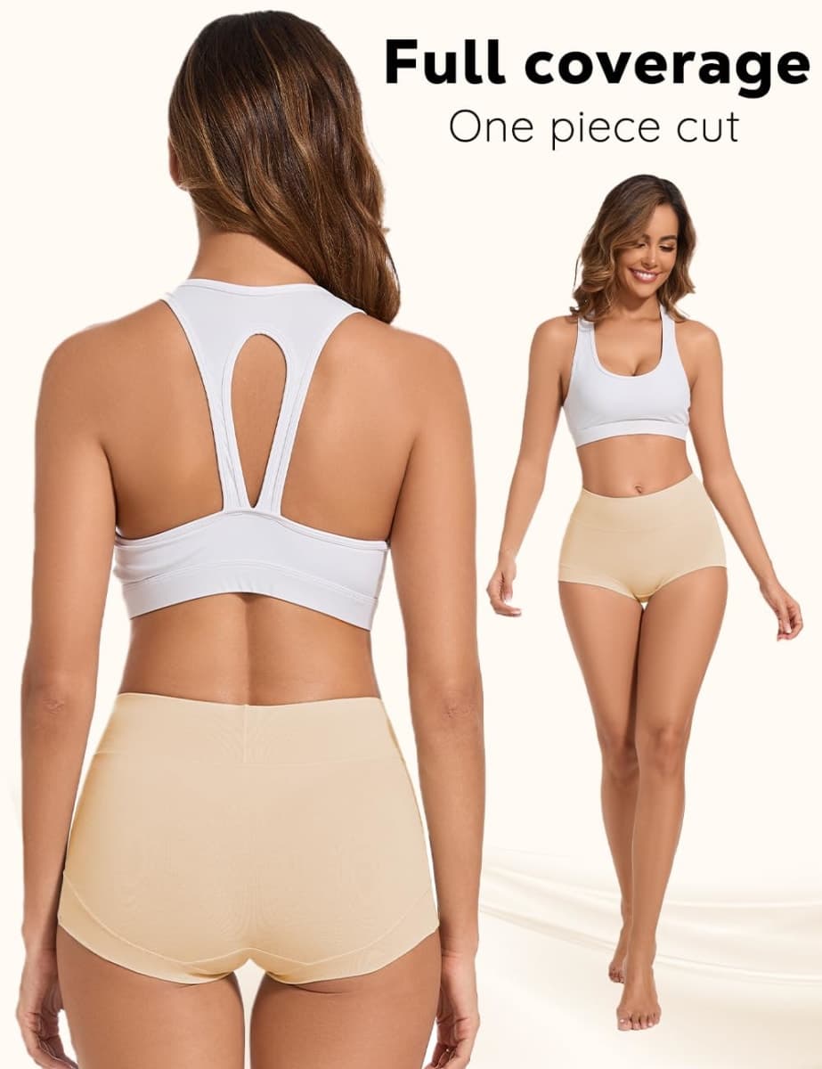 ALLBASE 5 Pack Womens Cotton High Waisted Full Coverage Underwear(Regular & Plus Size), Beige-5pack, XX-Large thumbnail 3
