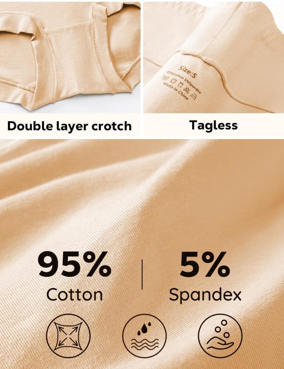 ALLBASE 5 Pack Womens Cotton High Waisted Full Coverage Underwear(Regular & Plus Size), Beige-5pack, XX-Large thumbnail 4