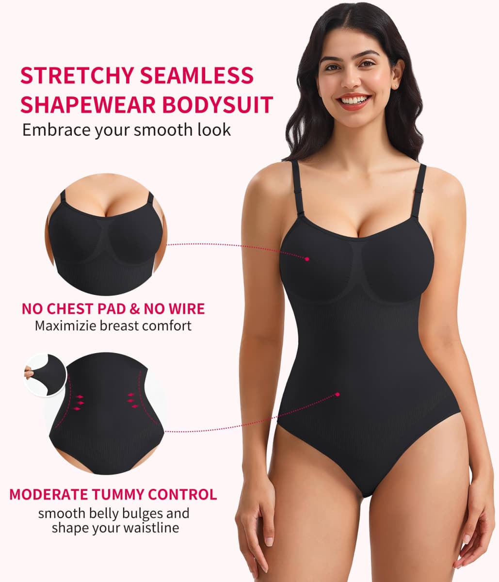 Gotoly Shapewear Bodysuit for Women Tummy Control Seamless Waist Trainer Body Suit Body Shaper, Black, Small thumbnail 3