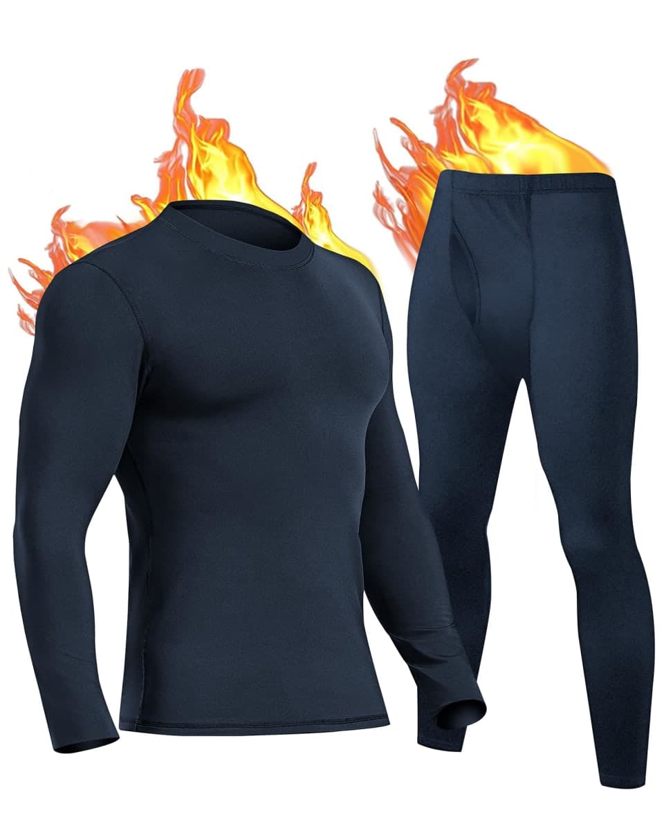 UNIQUEBLLA Long Johns Thermal Underwear Set for Men Thermal Base Layer Cold Weather Bottom Top, Dull Black, Small
