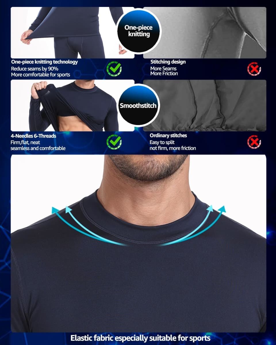 UNIQUEBLLA Long Johns Thermal Underwear Set for Men Thermal Base Layer Cold Weather Bottom Top, Dull Black, Small thumbnail 4