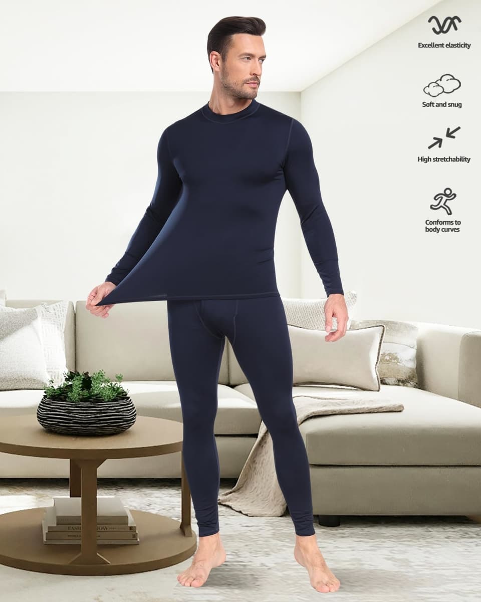 UNIQUEBLLA Long Johns Thermal Underwear Set for Men Thermal Base Layer Cold Weather Bottom Top, Dull Black, Small thumbnail 5