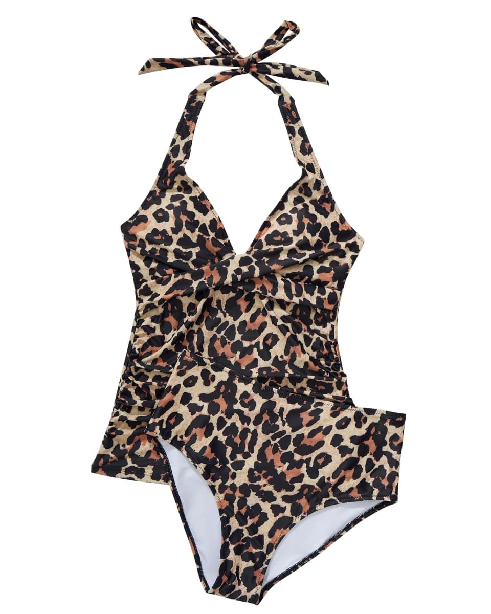 SUUKSESS Women Sexy Halter Tankini Bathing Suit Slimming Tummy Control Swimsuit, 06 Leopard, Large thumbnail 2