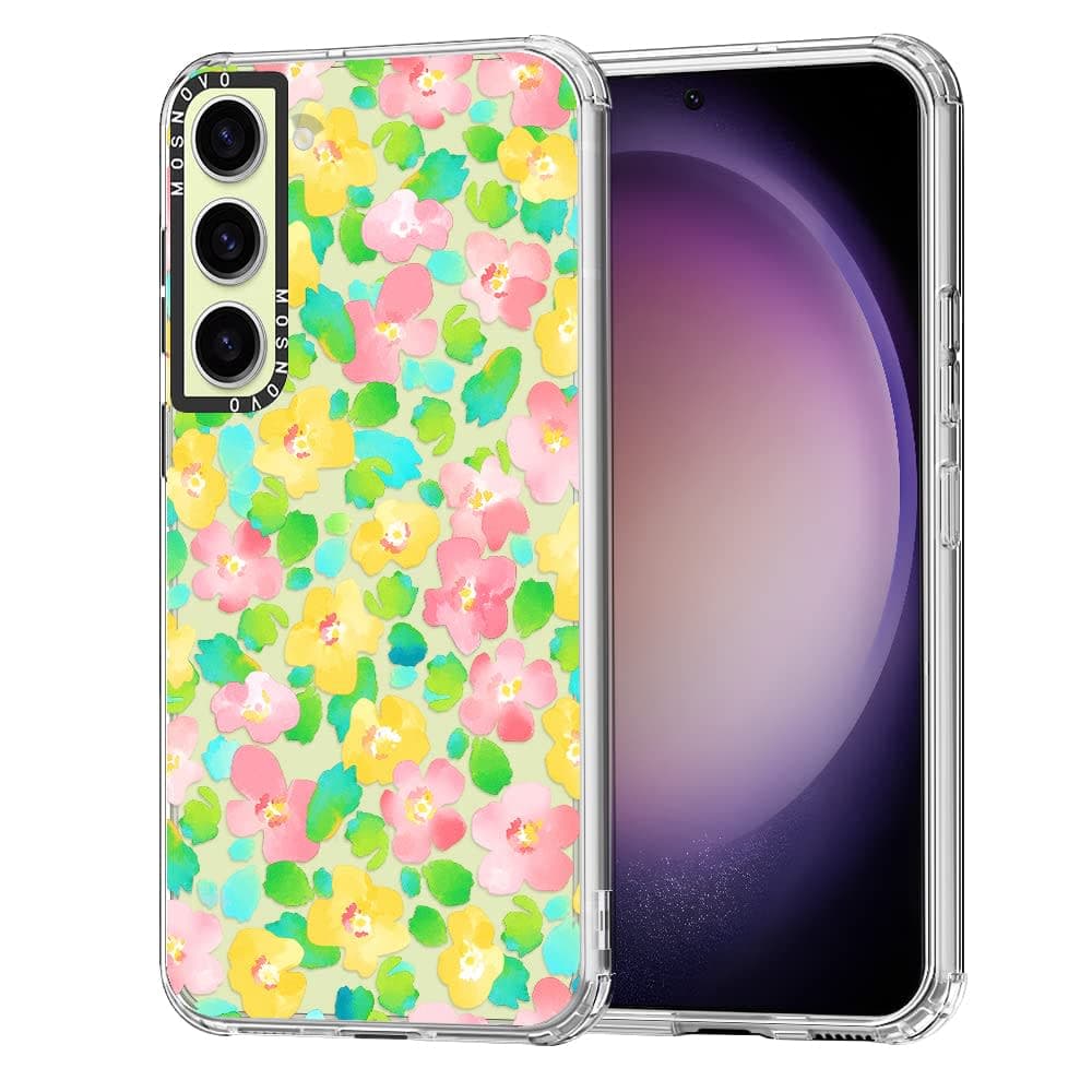 MOSNOVO Case for Samsung Galaxy S25 Plus, [Buffertech 6.6ft Military-Grade Drop Protection] [Anti Peel Off Tech] Clear TPU Bumper Phone Case Cover Design - White Daisy — image 1