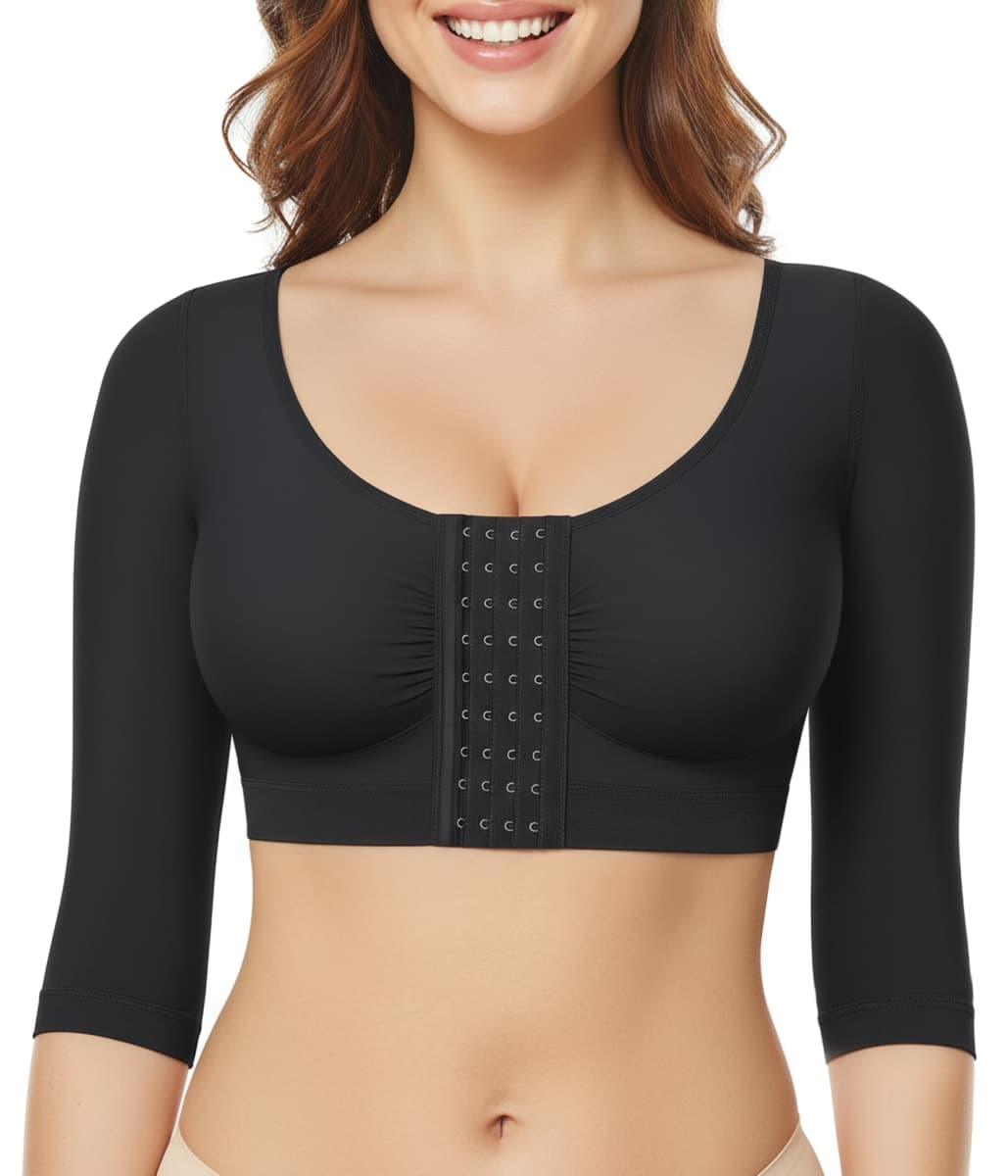 BRABIC Upper Arm Shaper for Women Fajas Post Surgery Compression Sleeves Front Closure Bra Arm Lipo Shapewear Tops, Black, Large — image 1