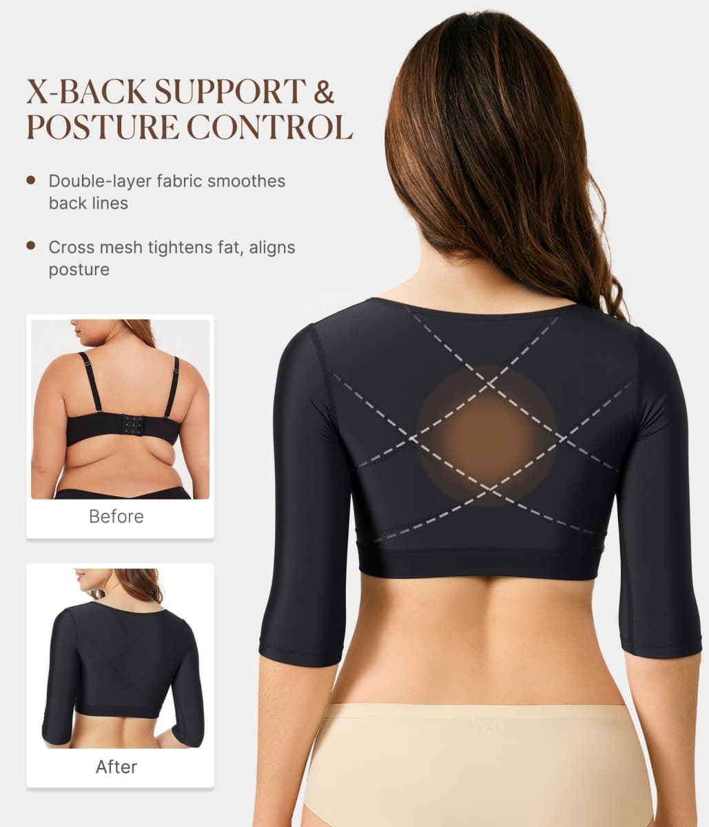 BRABIC Upper Arm Shaper for Women Fajas Post Surgery Compression Sleeves Front Closure Bra Arm Lipo Shapewear Tops, Black, Large thumbnail 3