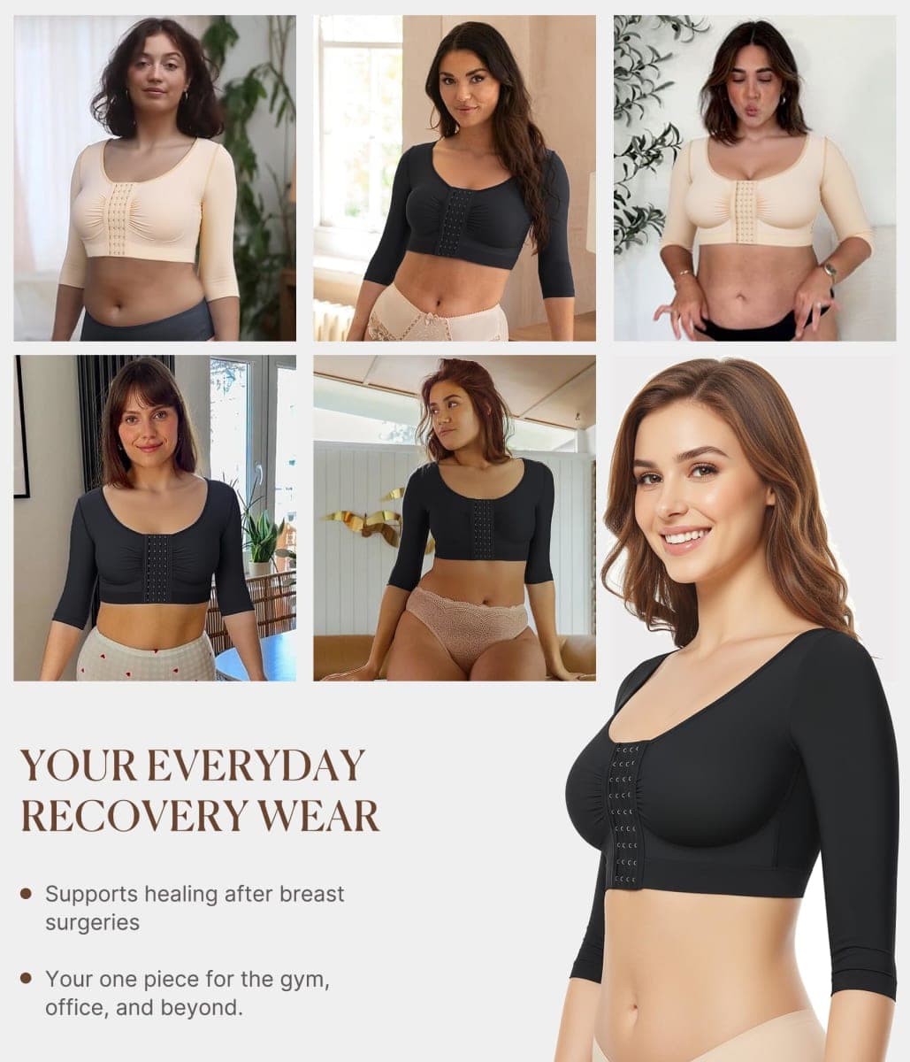 BRABIC Upper Arm Shaper for Women Fajas Post Surgery Compression Sleeves Front Closure Bra Arm Lipo Shapewear Tops, Black, Large thumbnail 5