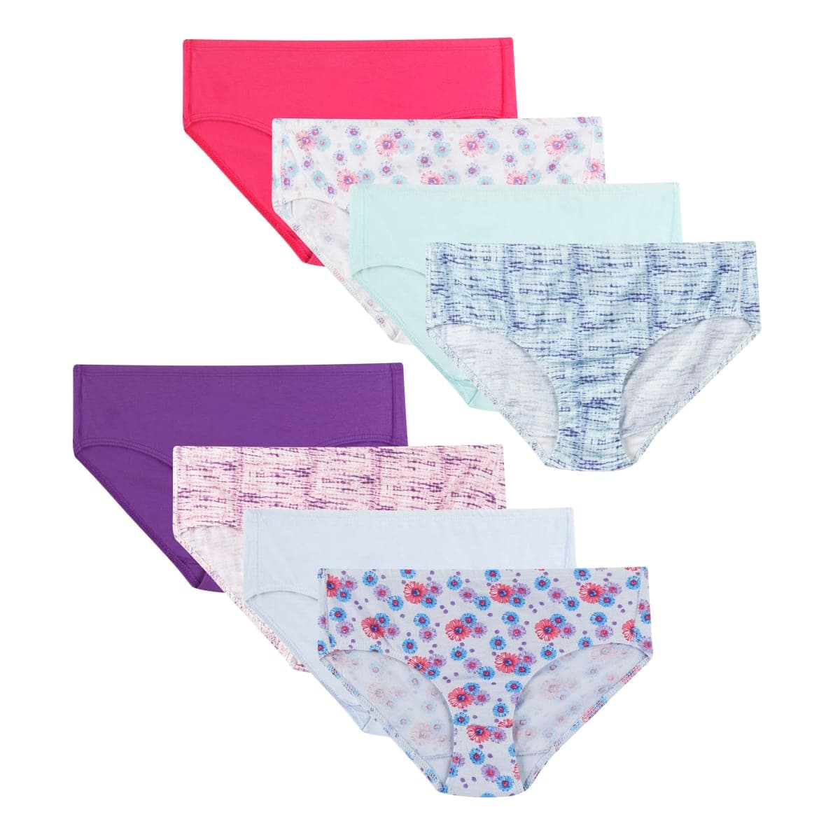 Hanes Ultimate Girls' Underwear, Pure Comfort Organic 100% Cotton Panties, Briefs & Hipsters, 8-Pack, Brief - Pink Blue Solids & Patterns, 10 — image 1